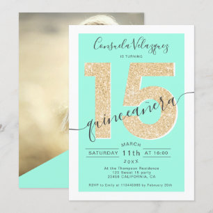 Invitation parties scintillant en or chic photo de quinceaner