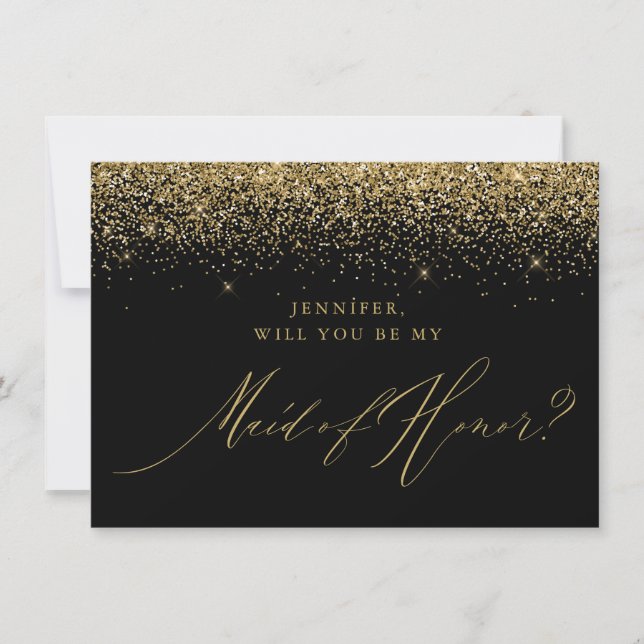 Invitation Parties scintillant en or chic Script Black Maid o (Devant)