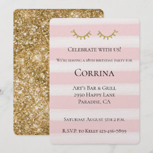 Invitation Parties scintillant en or Glam Eyelashes Stripes A