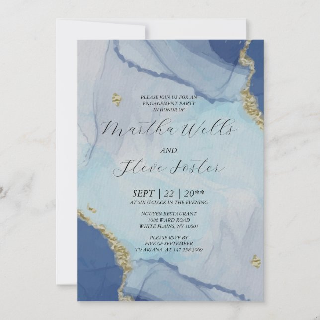 Invitation Parties scintillant en or marbré / Dusty Blue Enga (Devant)