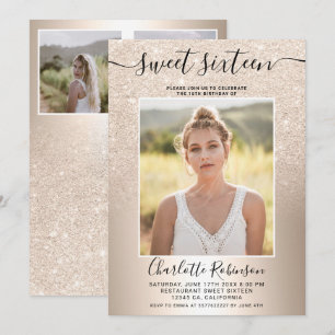Invitation Parties scintillant en or métallique gris ombre 3