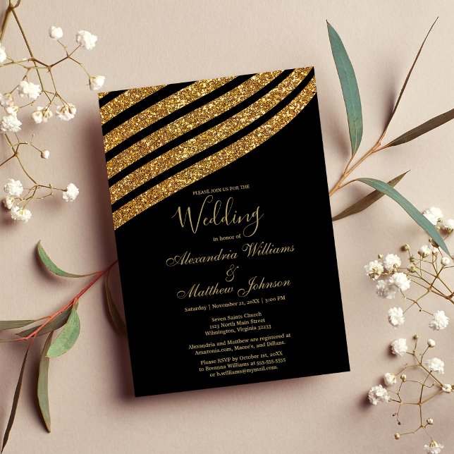 Invitation Parties scintillant en or noir géométrique Mariage (Geometrical black gold glitter abstract Wedding)