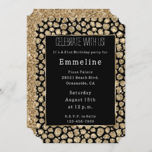 Invitation Parties scintillant en or noir Leopard