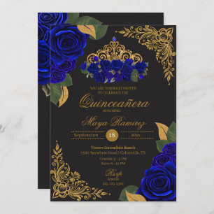 Invitation Parties scintillant en or noir Rose bleu Tiara Qui