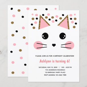 Invitation Parties scintillant en or noir rose Chat Anniversa