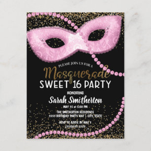 Invitation Parties scintillant en or noir rose Masquerade Swe