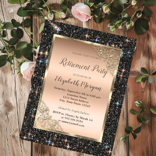 Invitation Parties scintillant en or noir Sparkle Retirement
