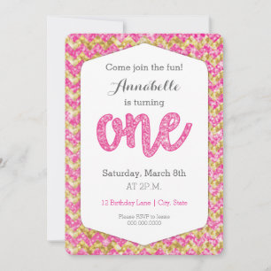 Invitation Parties scintillant en or rose chaud Chevron premi