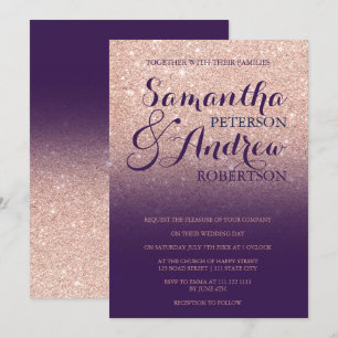 Invitation Parties scintillant en or rose chic mariage de rai