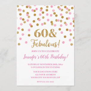 Invitation Parties scintillant en or rose Confetti 60 et fabu