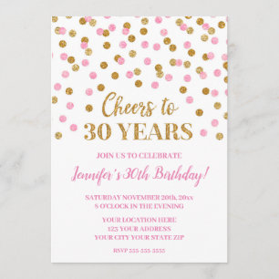 Invitation Parties scintillant en or rose Confetti encourage 
