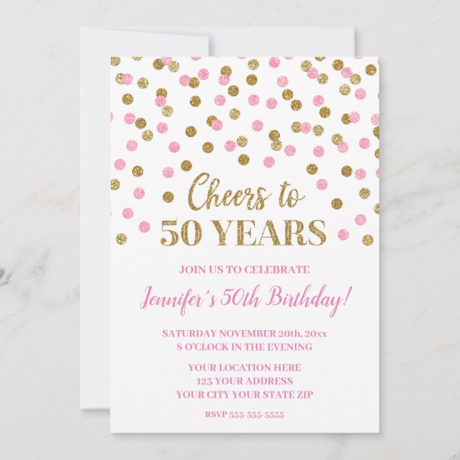 Invitation Parties scintillant en or rose Confetti encourage  (Dos)