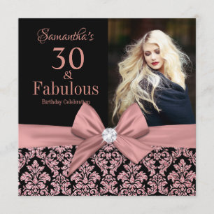 Invitation parties scintillant en or rose damask 30th Birthda