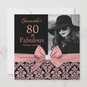 Invitation parties scintillant en or rose damask 80th Birthda