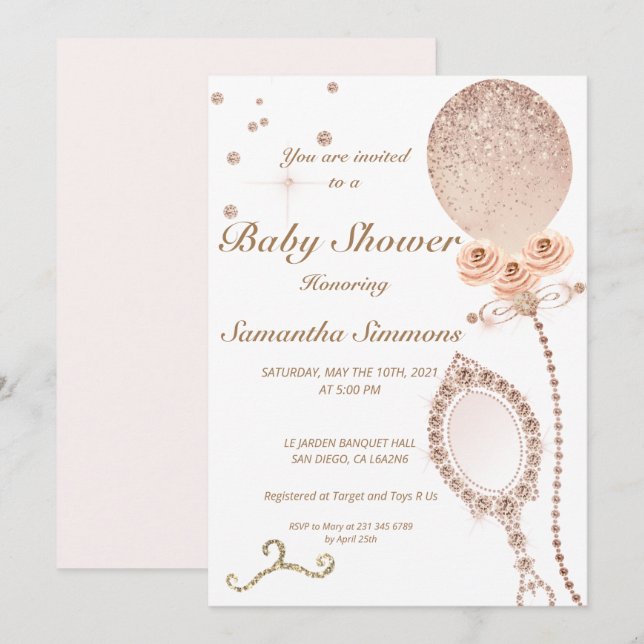 Invitation Parties scintillant en or Rose de diamant de fille (Devant / Derrière)
