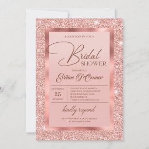 Invitation Parties scintillant en or rose élégant et feuille 