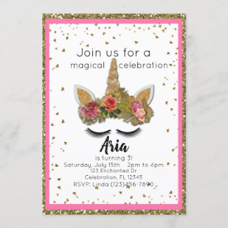 Invitation Parties scintillant en or rose filles enchantées U