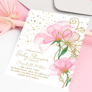 Invitation Parties scintillant en or rose Flower Baby shower