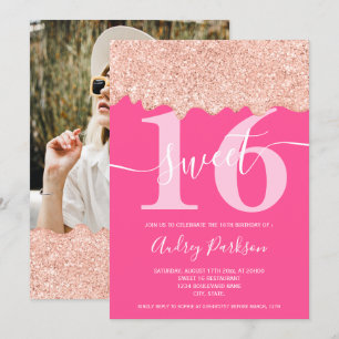 Invitation parties scintillant en or Rose goutte photo néon r