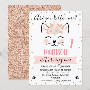 Invitation parties scintillant en or rose kitten me invitatio