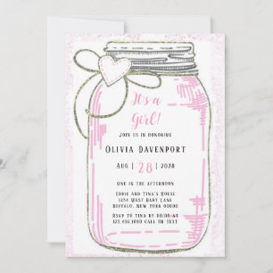 Invitation Parties scintillant en or rose Mason Jar Baby show