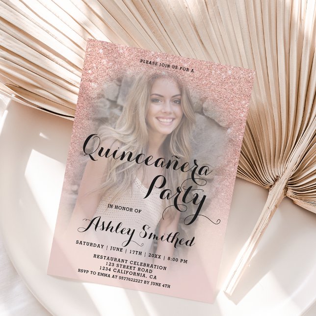 Invitation Parties scintillant en or rose moderne à l'ombre p (Créateur téléchargé)