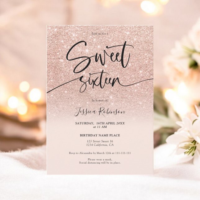 Invitation parties scintillant en or rose ombre girly rose Sw (Créateur téléchargé)