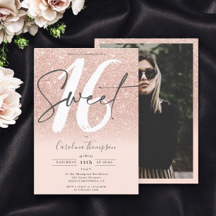 Invitation parties scintillant en or rose ombre police blush