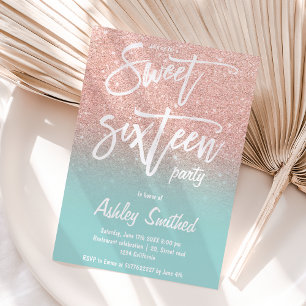 Invitation parties scintillant en or rose ombre typographie t