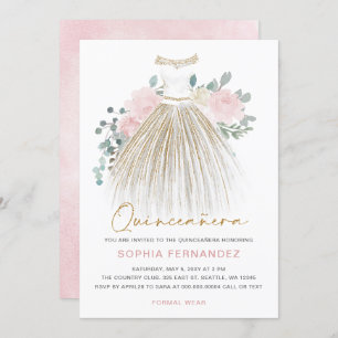 Invitation Parties scintillant en or rose pâle Robe Florale Q