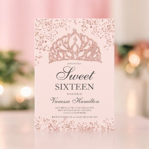 Invitation parties scintillant en or rose photo couronne blus