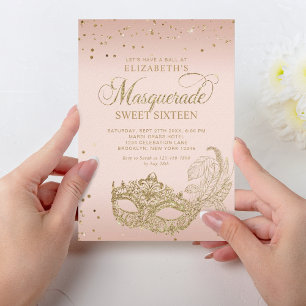 Invitation Parties scintillant en or rose rose pâle Masquerad