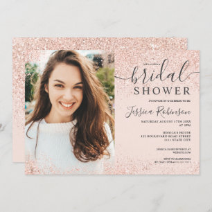Invitation parties scintillant en or rose rose vif photo nupt