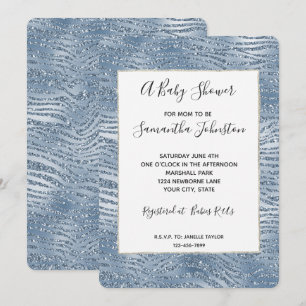Invitation Parties scintillant en verre bleu Zebra Baby showe