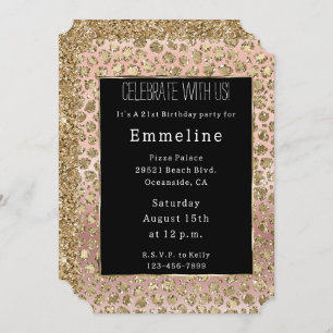 Invitation Parties scintillant en verre noir rose Leopard