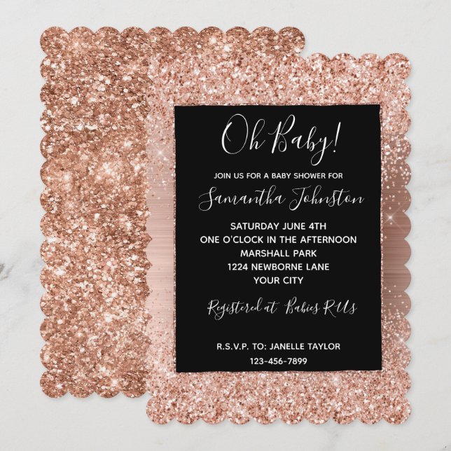 Invitation Parties scintillant en verre rose noir Rose or (Devant / Derrière)