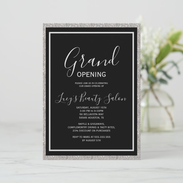 Invitation Parties scintillant encadrée Noir & Blanc Grand Ou (Debout devant)