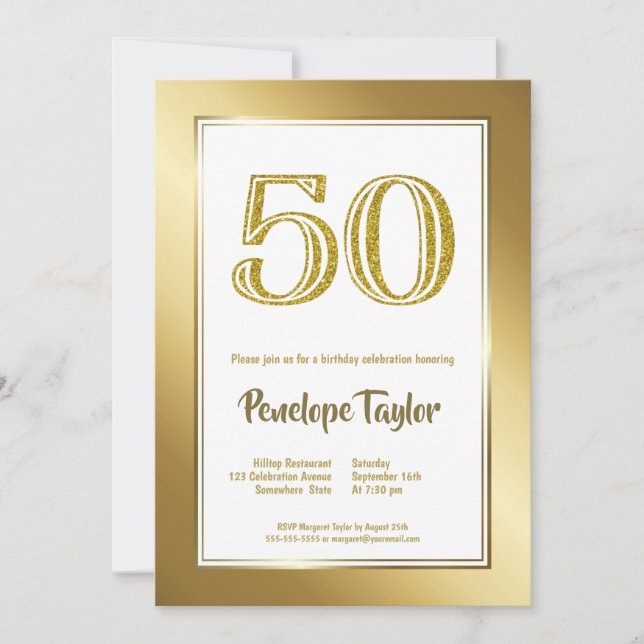 Invitation Parties scintillant et Gold 50th Birthday Party (Devant)