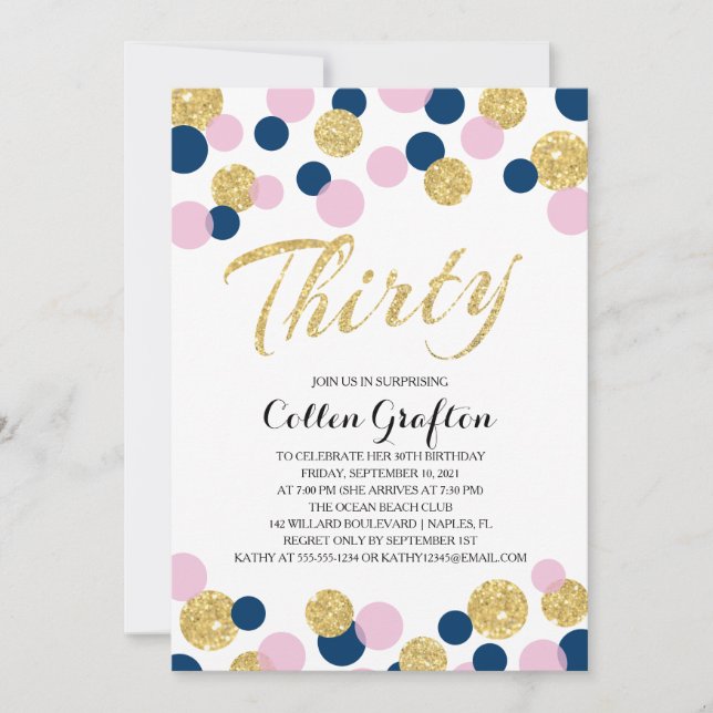 Invitation Parties scintillant étincelante Confetti | 30e ann (Devant)