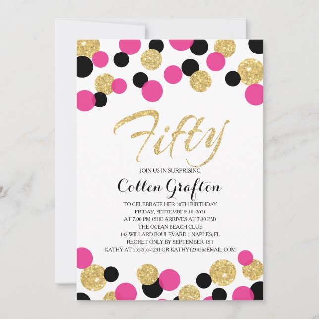 Invitation Parties scintillant étincelante Confetti | Anniver (Devant)