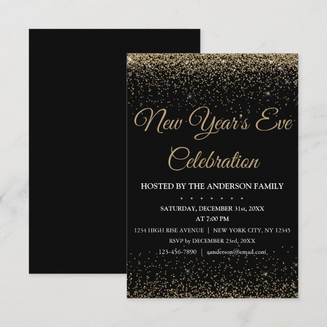Invitation parties scintillant étincelante du Nouvel An 2018 (Devant / Derrière)