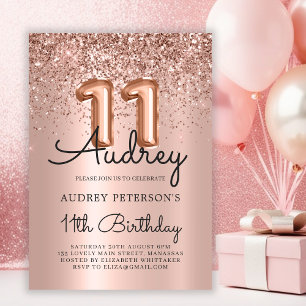 Invitation Parties scintillant étincelante Rose or ballon 11e