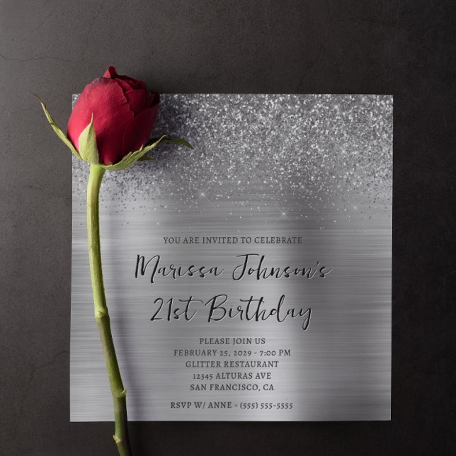 Invitation Parties scintillant étincelante Silver Foil 21e an (Sparkly Glitter Silver Foil 21st Birthday Invitation)