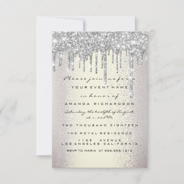Invitation Parties scintillant étincelle gouttes argent Smoky (Devant)