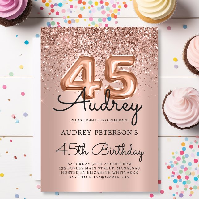 Invitation Parties scintillant Étincelle Rose Gold Balloon 45 (Créateur téléchargé)