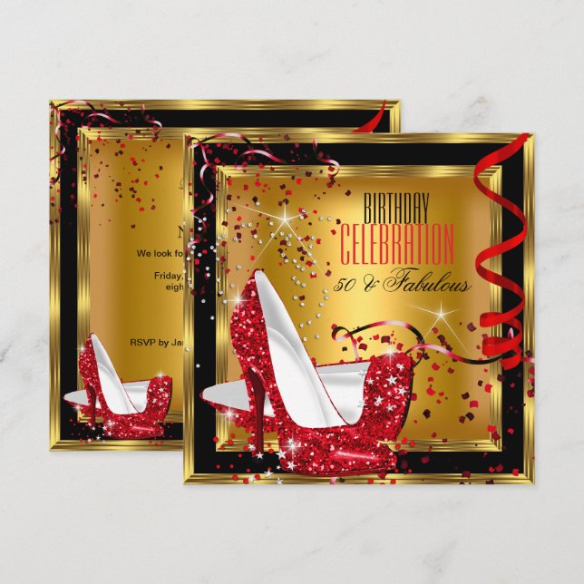 Invitation Parties scintillant fabuleuse Rouge talons hauts O (Devant / Derrière)