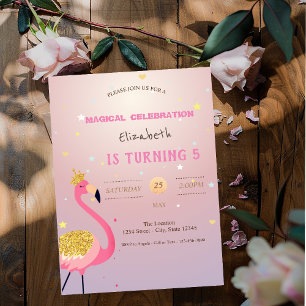 Invitation Parties scintillant Flamant rose, Anniversaire Ros