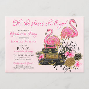 Invitation Parties scintillant Flamant rose rose Cheetah Grad
