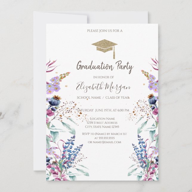 Invitation Parties scintillant fleur sauvage de prairie (Devant)