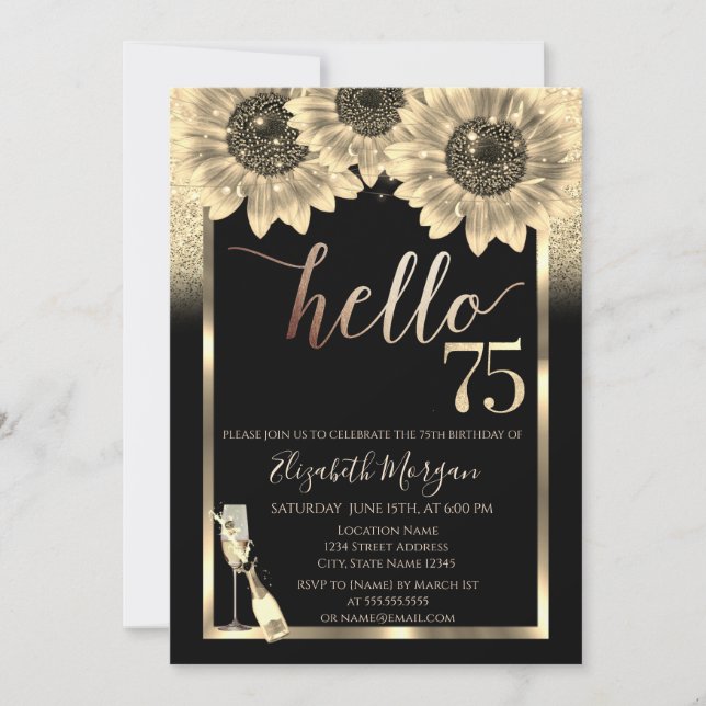 Invitation Parties scintillant, Fleurs de soleil, Noir de ver (Devant)